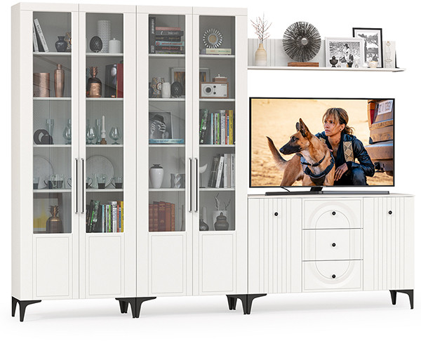 Валенсия Гостиная № 112, ЛДСП белый шагрень/МДФ белый шагрень