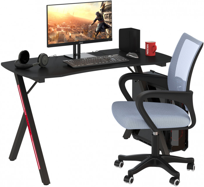 Игровой стол Мебель--24 GT-2310 + кресло компьютерное 103 серое, цвет чёрный, ШхГхВ 120х60х73 + 59х56х83-94 см.