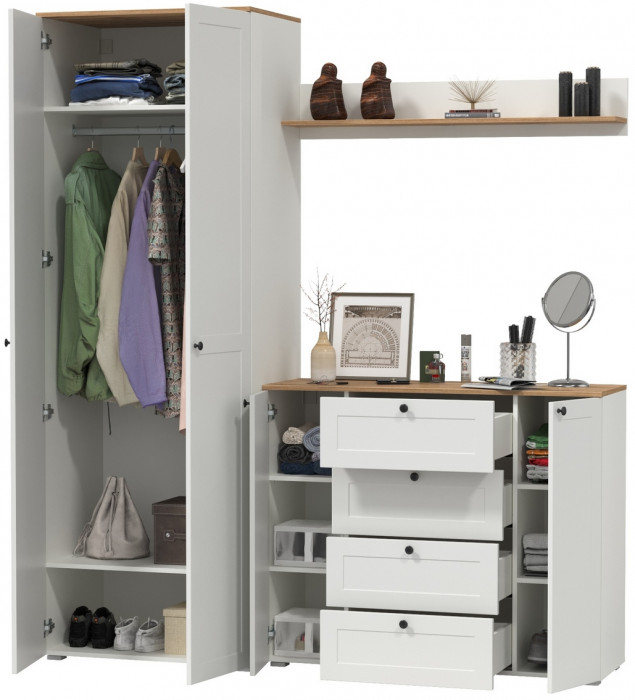 Остин Прихожая 62, белый шагрень/дуб крафт золотой