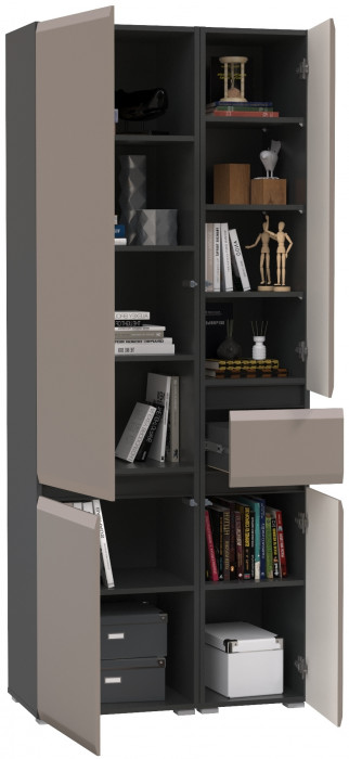 Сидней 13.202 Шкаф с ящиком + Шкаф 13.200, корпус: антрацит/фасады: МДФ веллюто капучино