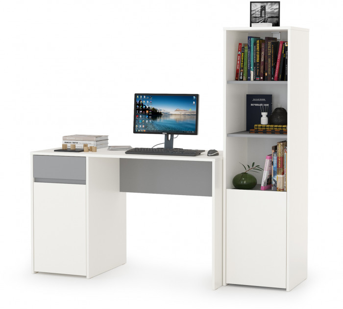Торонто 12.149 Стол + 13.13 Шкаф комбинированный, белый шагрень/стальной серый
