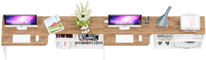 Лидер-8 Стол + Стол, белый шагрень/крафт золото