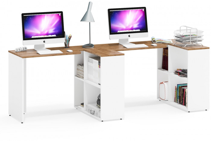 Лидер-8 Стол + Стол, белый шагрень/крафт золото