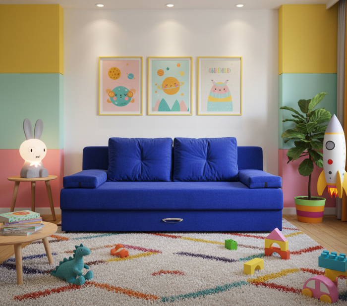 Диван-еврокнижка Амстердам Мини люкс, 150, велюр синий