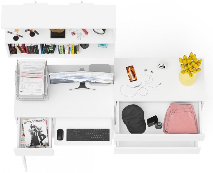 Мори компьютерный стол МС-1 левый + Комод МК800.4 + Полка 900, белый