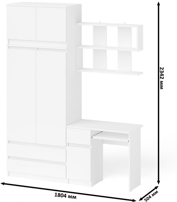 Мори компьютерный стол МС-1 левый + Шкаф МШ900.1 + Антресоль МА900.1 + Полка 900, белый