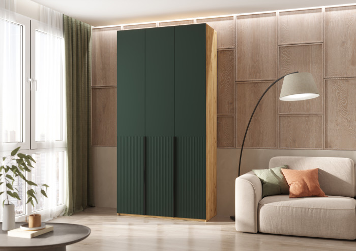 Марвэл Шкаф 3-х створчатый 1200, с доп.ящиками Браш Мени Грин, Дуб Крафт