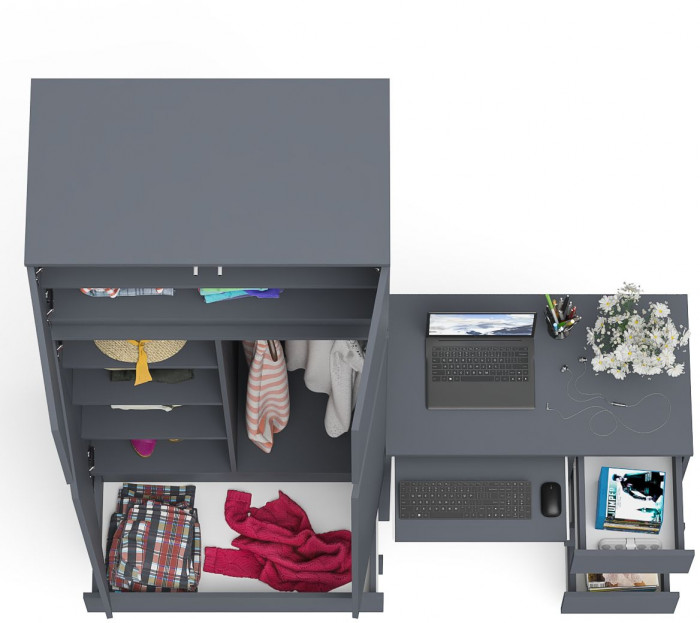 Мори компьютерный стол МС-6 правый + Шкаф МШ900.1 + Антресоль МА900.1, графит