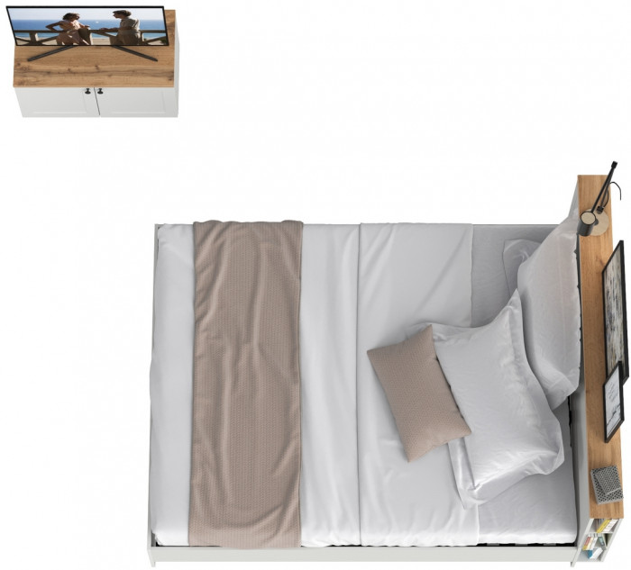 Остин 11.53 Кровать + ортопед + 13.257 Тумба, белый шагрень/дуб крафт золотой