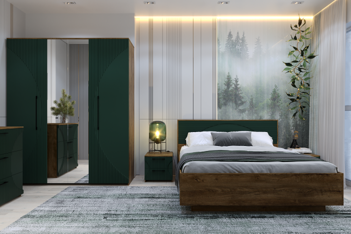 Кровать KING-SIZE 180х200 "Монтале" с ПМ - Дуб канзас/Зеленый матовый