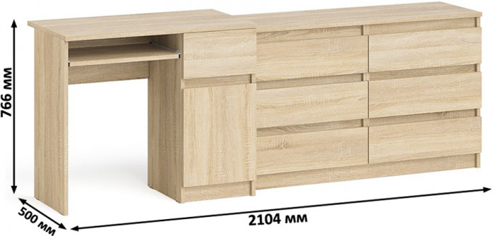 Мори Стол компьютерный МС-1 правый + Комод МК1200.6, цвет дуб сонома, ШхГхВ 210,4х50х76,6 см., выдвижной ящик справа, НЕ универсальная сборка