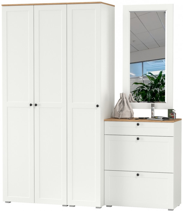 Остин Прихожая 40, цвет белый шагрень/дуб крафт золотой, ШхГхВ 200х54,3х229,6 см., универсальная сборка