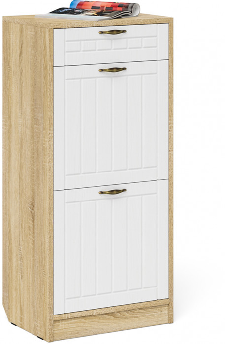 Прихожая П-6 Тумба для обуви 2 секции + Тумба для обуви 2 секции, цвет дуб сонома/фасады МДФ белое дерево фрезеровка прованс, ШхГхВ 100х35х108,3 см