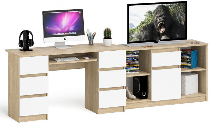Мори компьютерный стол МС-2 + Тумба МТВ1204.1, дуб сонома/белый