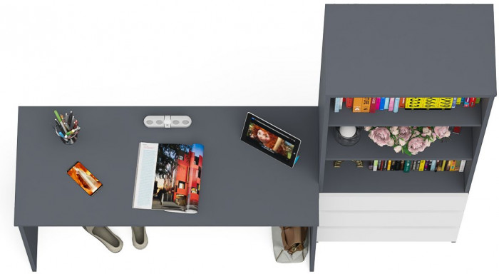 Мори письменный стол МСП1200.1 + Стеллаж МСТ600.3, графит/белый