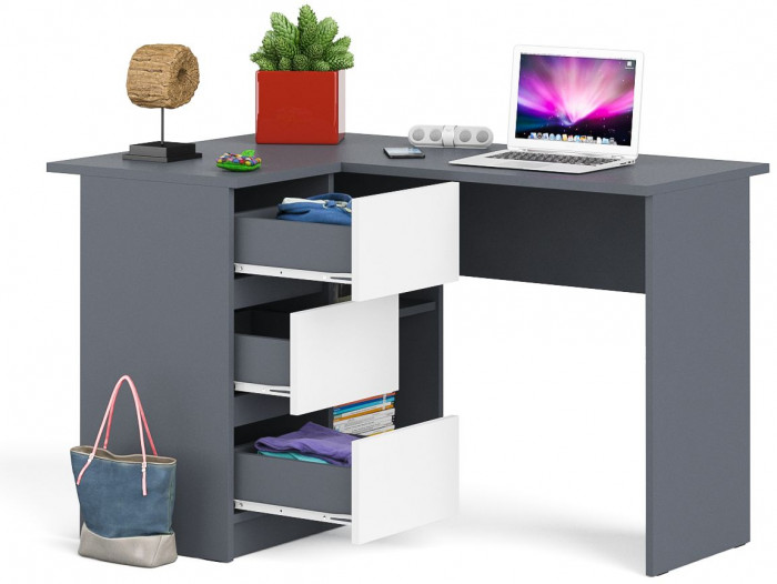 Мори Стол компьютерный МС-16 левый, цвет графит/белый, ШхГхВ 124,4х84,9х76,6 см., выдвижные ящики слева, НЕ универсальная сборка