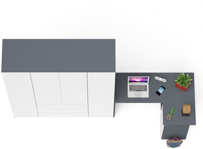 Мори Стол компьютерный МС-16 правый + Шкаф МШ1600.1, цвет графит/белый, ШхГхВ 284,8х84,9х209,6 см., выдвижные ящики справа, НЕ универсальная сборка