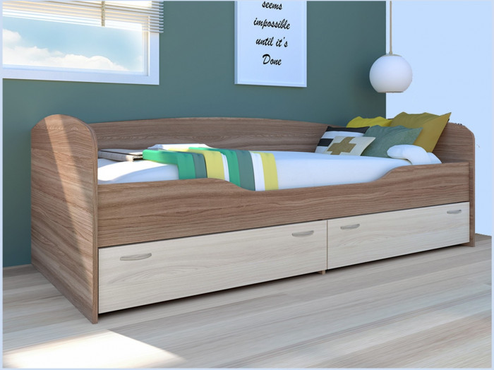 Кровать Бриз-2 80х190 (Белый / Цемент светлый)