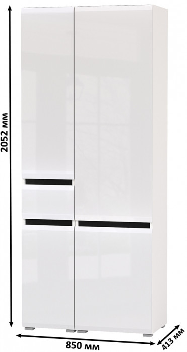 Сидней 13.202 Шкаф с ящиком + Шкаф 13.200, корпус: белый/чёрный/фасады: МДФ белый глянец