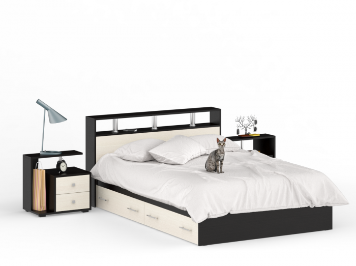 Камелия Кровать с ящиками 1400 + две тумбы, венге/дуб лоредо