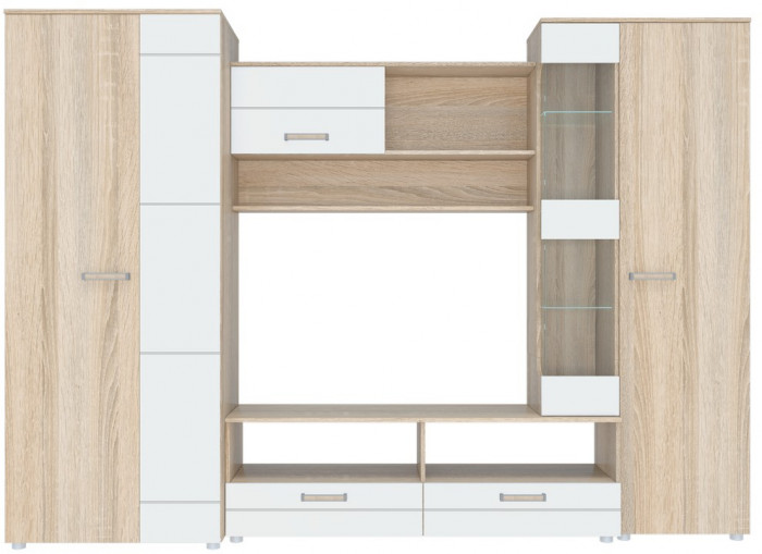 Гостиная Флоренция 5, Дуб сонома светлый / Белый глянец