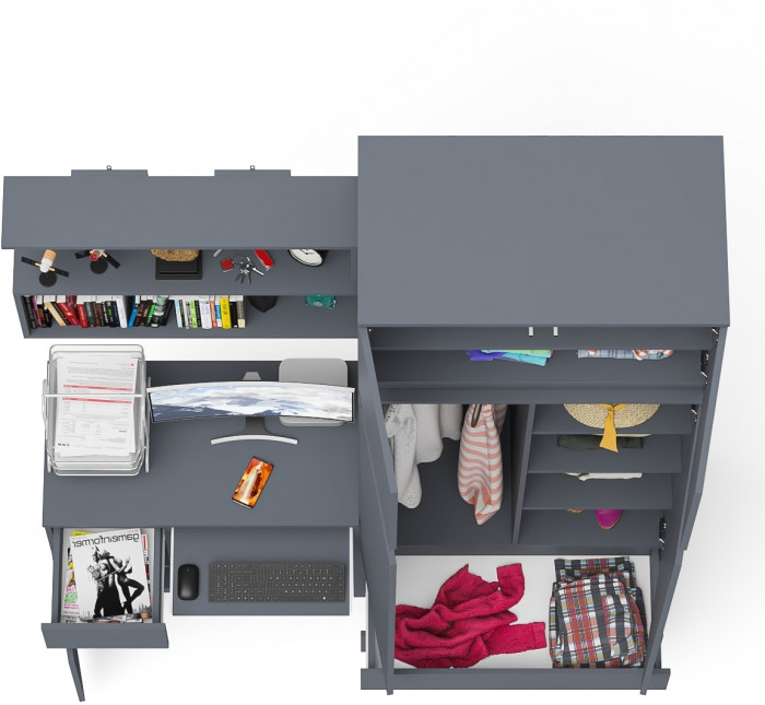 Мори компьютерный стол МС-1 левый + Шкаф МШ900.1 + Антресоль МА900.1 + Полка 900, графит