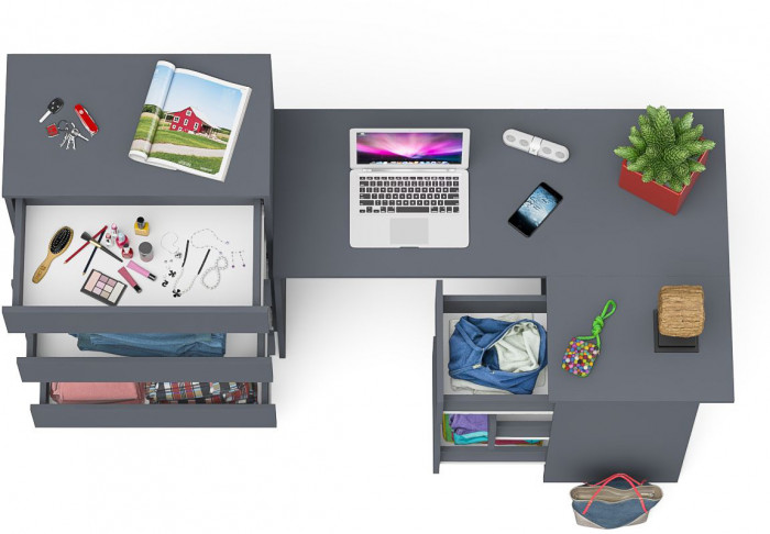 Мори компьютерный стол МС-16 правый + Комод МК700.5, графит