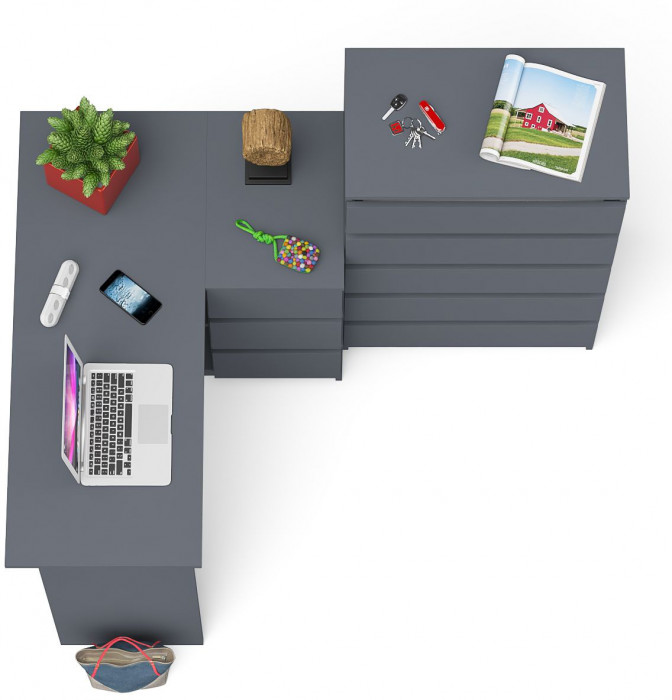 Мори компьютерный стол МС-16 правый + Комод МК700.5, графит