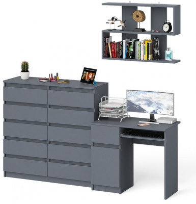 Мори Стол компьютерный МС-1 левый + Комод МК1200.10 + Полка 900, цвет графит, ШхГхВ 210,4х50х209,6 см., НЕ универсальная сборка