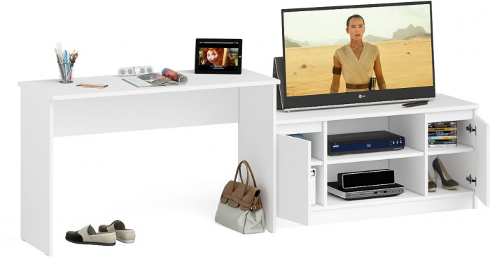 Мори Стол письменный МСП1200.1 + Тумба МТВ1200.1, цвет белый, ШхГхВ 240,8х50х76,6 см., универсальная сборка