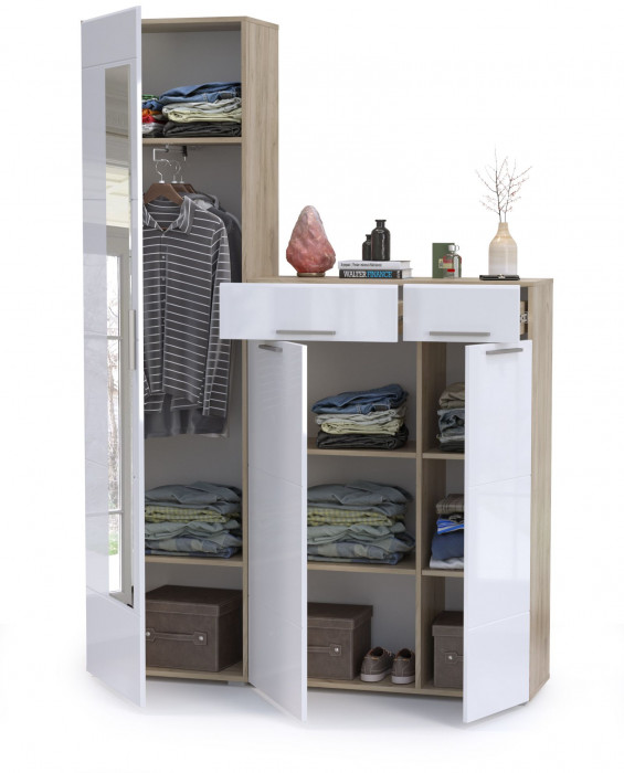 Лайн Прихожая № 13, дуб крафт серый/фасады МДФ белый глянец