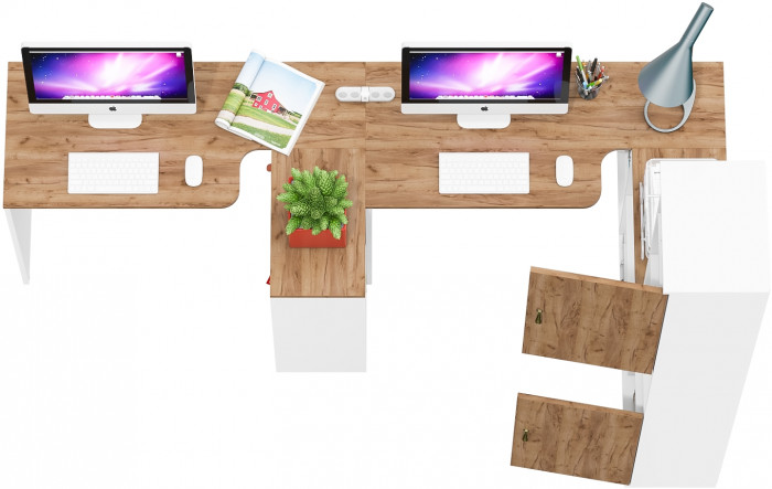 Лидер-8 Стол + Стол + Пенал, белый шагрень/крафт золото