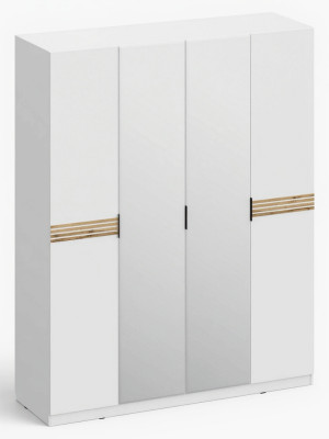 Шкаф 4-х створчатый с зеркалом ШК-4106, Белый/Профиль МДФ Дуб вотан