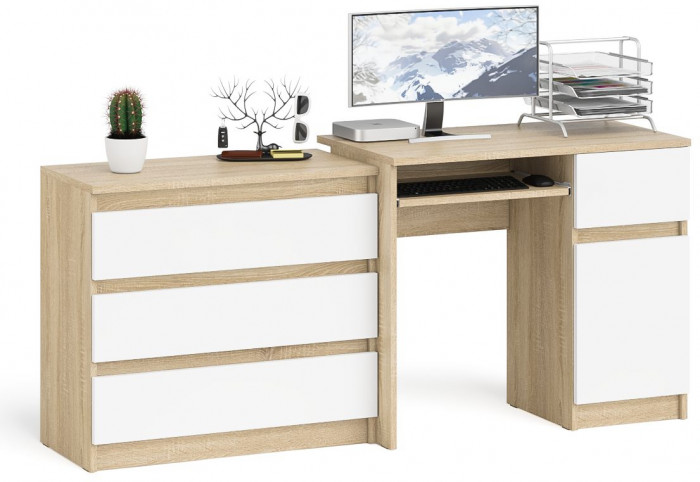 Мори компьютерный стол МС-1 правый + Комод МК800.1, дуб сонома/белый