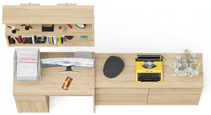 Мори Стол компьютерный МС-1 левый + Комод МК1200.6 + Полка 900, цвет дуб сонома, ШхГхВ 210,4х50х209,6 см., НЕ универсальная сборка