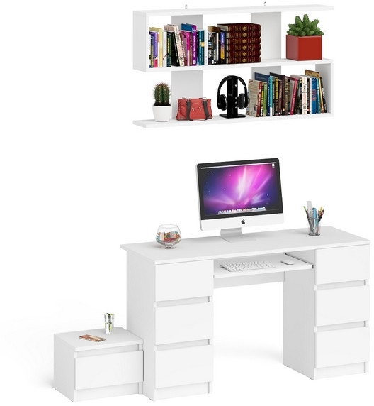 Мори компьютерный стол МС-2 + Тумба ТМП400.1 + Полка 1200, белый