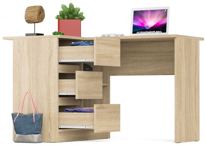 Мори Стол компьютерный МС-16 левый, цвет дуб сонома, ШхГхВ 124,4х84,9х76,6 см., выдвижные ящики слева, НЕ универсальная сборка