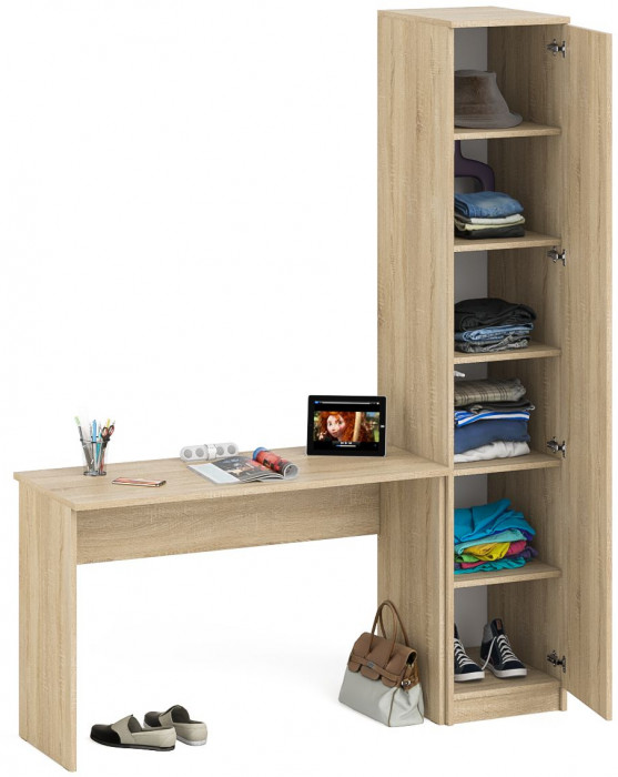 Мори Стол письменный МСП1200.1 + Пенал МШ400.1, цвет дуб сонома, ШхГхВ 160,8х50,4х209,6 см., универсальная сборка