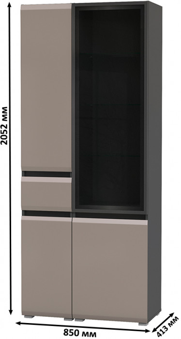 Сидней 13.202 Шкаф с ящиком + Шкаф-витрина 13.201, корпус: антрацит/фасады: МДФ веллюто капучино/стекло