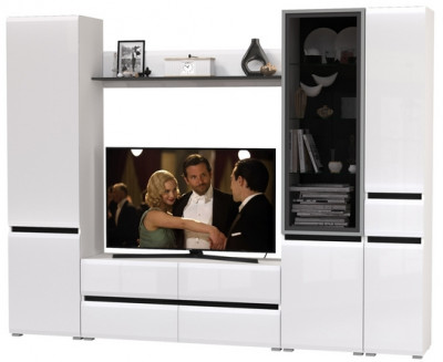 Сидней Комплектация № 055, корпус: белый/чёрный/фасады: МДФ белый глянец