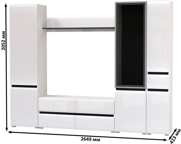 Сидней Комплектация № 055, корпус: белый/чёрный/фасады: МДФ белый глянец