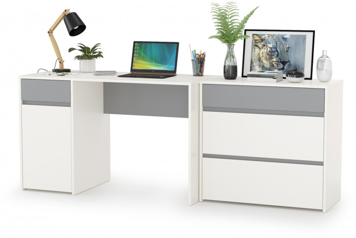 Торонто 12.149 Стол + 13.321 Комод, белый шагрень/стальной серый