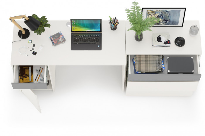 Торонто 12.149 Стол + 13.321 Комод, белый шагрень/стальной серый