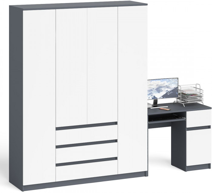 Мори компьютерный стол МС-1 правый + Шкаф МШ1600.1, графит/белый