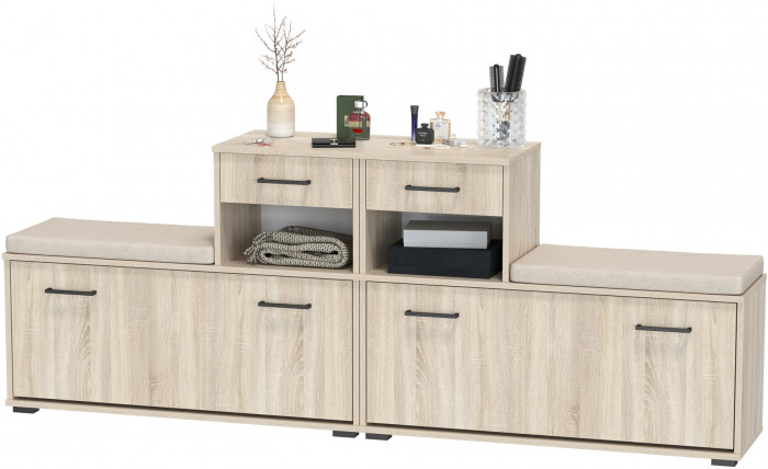 Лира ГК 2-0714+2-0714дубсон Тумба под обувь, цвет дуб сонома, ШхГхВ 200х33х75,5 см., универсальная сборка