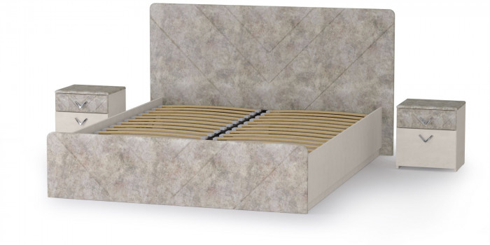 Амели Кровать 11.31 + подъёмный ортопед + две тумбочки, цвет шёлковый камень/бетон чикаго беж, ШхГхВ 263,4х205,2х104,3 см., сп. м. 1600х2000 мм., б/м