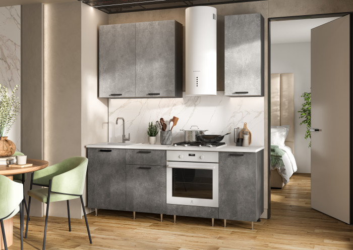 Кухня Рио NEW ЛДСП 2,0/900м (490) Компановка №2 Бетон светлый/Бетон темный, Графит