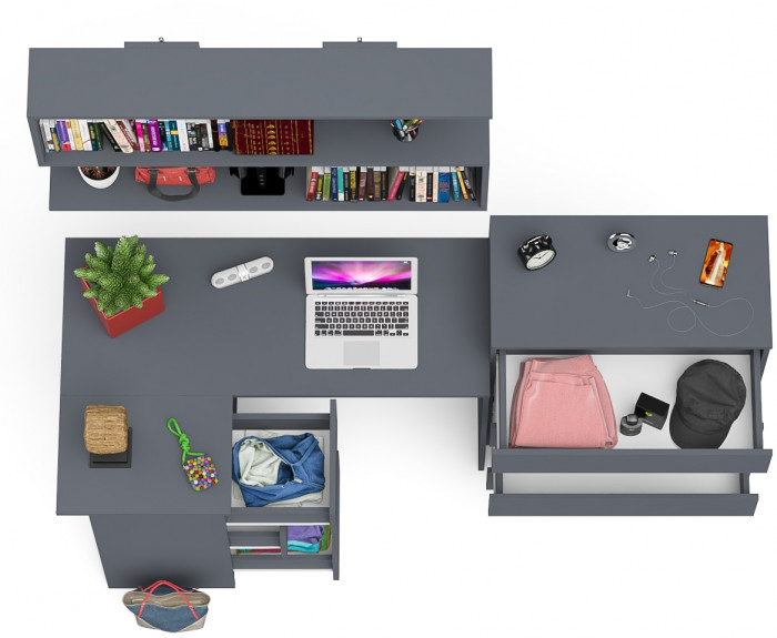 Мори компьютерный стол МС-16 левый + Комод МК800.4 + Полка 1200, графит