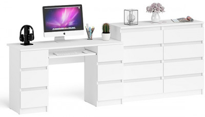 Мори компьютерный стол МС-2 + Комод МК1200.8, белый