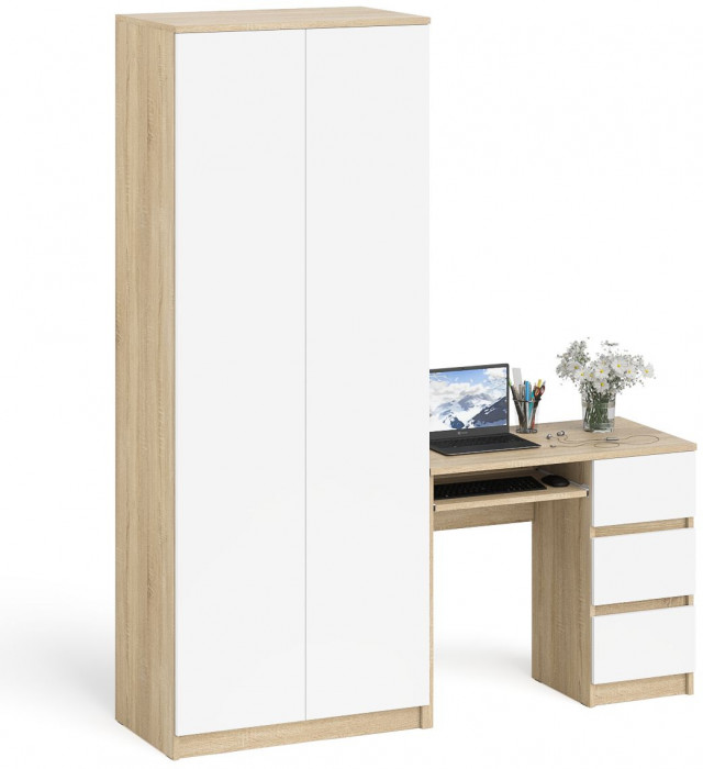 Мори Стол компьютерный МС-6 правый + Шкаф МШ800.1, цвет дуб сонома/белый, ШхГхВ 170,4х50,4х209,6 см., выдвижные ящики справа, НЕ универсальная сборка
